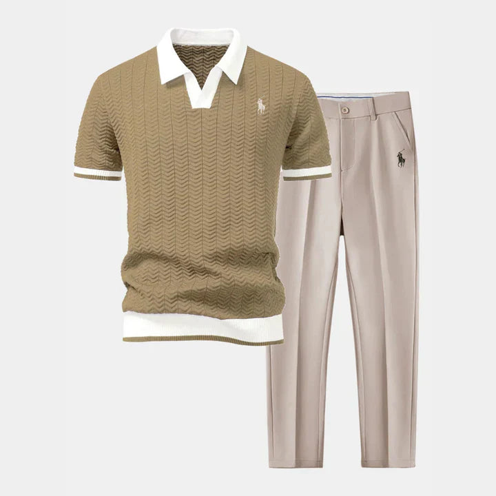 RALPH LAUREN - Polo con collo a V e pantaloni slim aderenti
