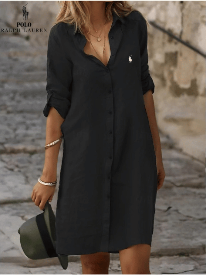 RALPH LAUREN - Abito chemisier semplice in cotone e lino dal taglio ampio